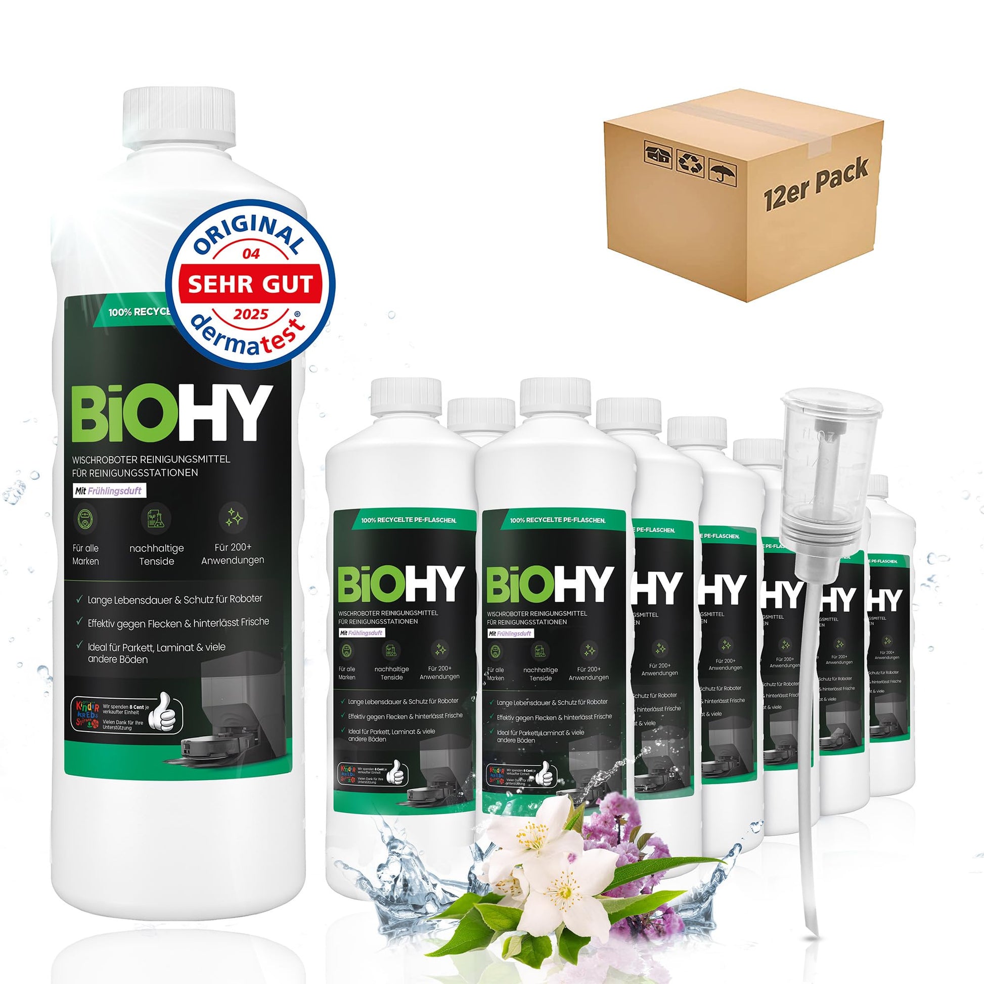 BiOHY Limpiador de suelos para todos los robots con aroma a naranja (500 ml) | Detergente concentrado para todos los robots limpiadores y aspiradores con función húmeda | Sin espuma y sin rayas | Para