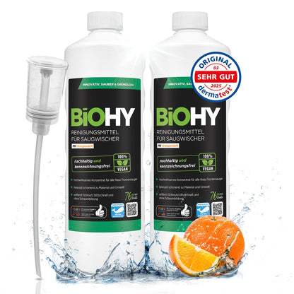 BiOHY Limpiador de suelos para todos los robots con aroma a naranja (500 ml) | Detergente concentrado para todos los robots limpiadores y aspiradores con función húmeda | Sin espuma y sin rayas | Para