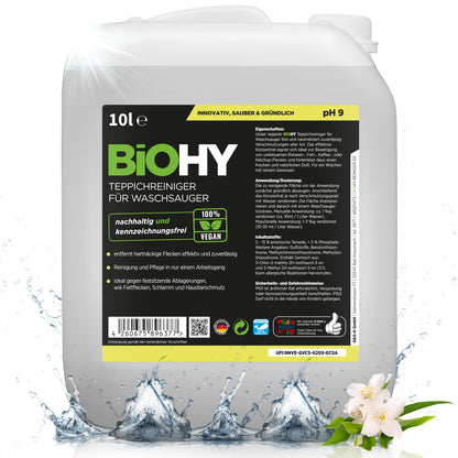 BiOHY Limpiador de alfombra para aspiradoras en húmedo (1 botella de 1 litro) | adecuado para todas las aspiradoras | elimina sin esfuerzo todas las manchas (Waschsauger)