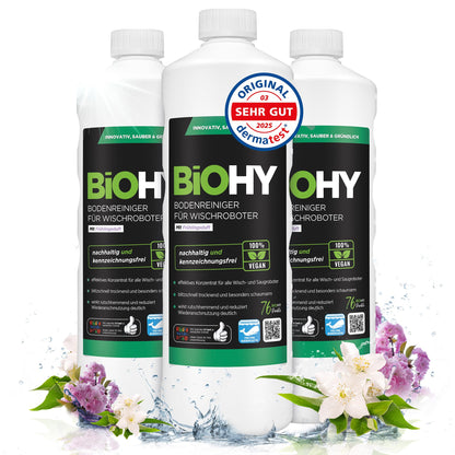 BiOHY Limpiador de suelos para todos los robots con aroma a naranja (500 ml) | Detergente concentrado para todos los robots limpiadores y aspiradores con función húmeda | Sin espuma y sin rayas | Para