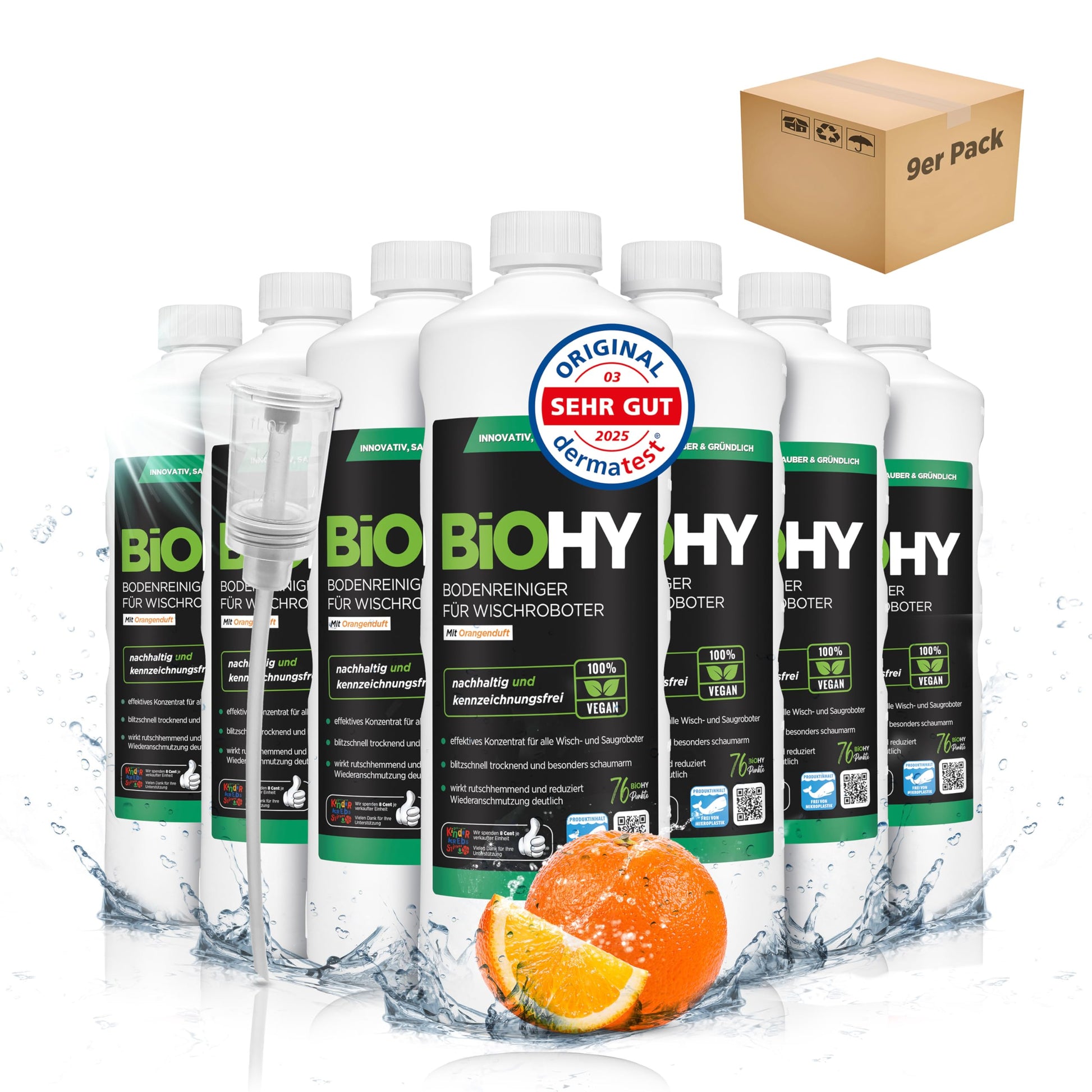 BiOHY Limpiador de suelos para todos los robots con aroma a naranja (500 ml) | Detergente concentrado para todos los robots limpiadores y aspiradores con función húmeda | Sin espuma y sin rayas | Para