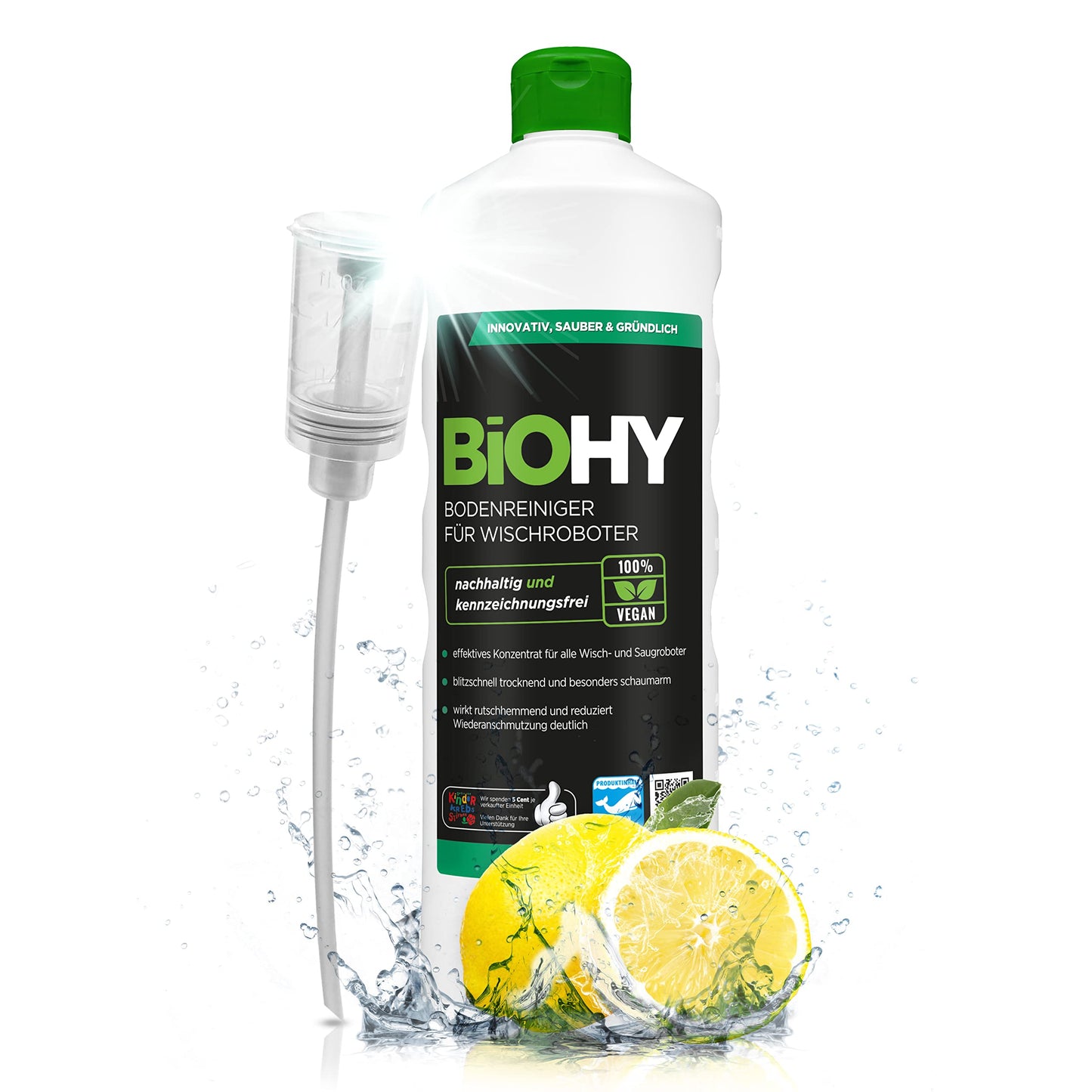 BiOHY Limpiador de suelos para todos los robots con aroma a naranja (500 ml) | Detergente concentrado para todos los robots limpiadores y aspiradores con función húmeda | Sin espuma y sin rayas | Para