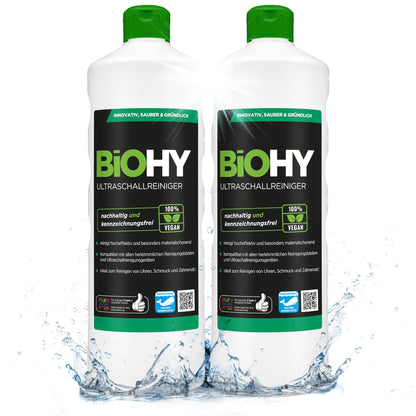 BiOHY Limpiador ultrasónico (1 botella de 1 litro) | limpieza intensiva y suave de gafas, productos dentales, oro, monedas y joyas (Ultraschallreiniger)