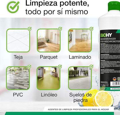 BiOHY Limpiador pisos para robots limpiadores (1 botella de 1 litro) | Concentrado para todos robot aspirador con función húmeda - sostenible y ecológico (Wischroboter)