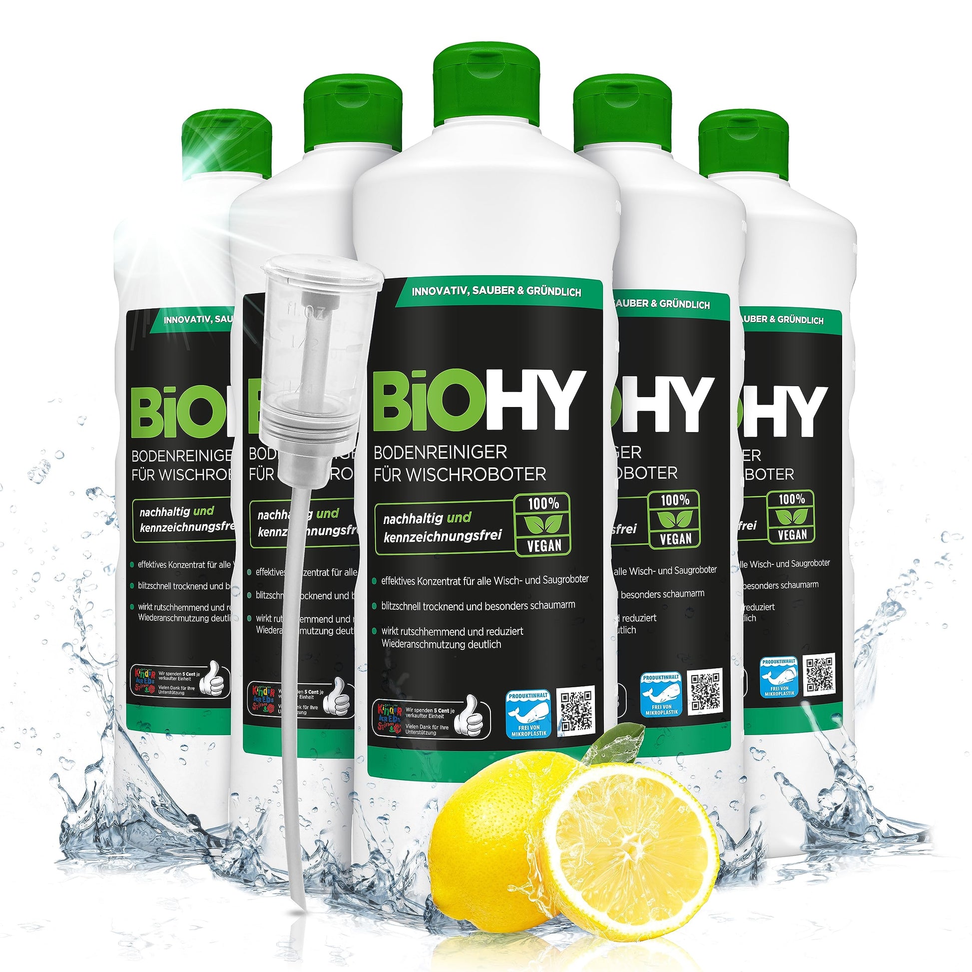 BiOHY Limpiador de suelos para todos los robots con aroma a naranja (500 ml) | Detergente concentrado para todos los robots limpiadores y aspiradores con función húmeda | Sin espuma y sin rayas | Para